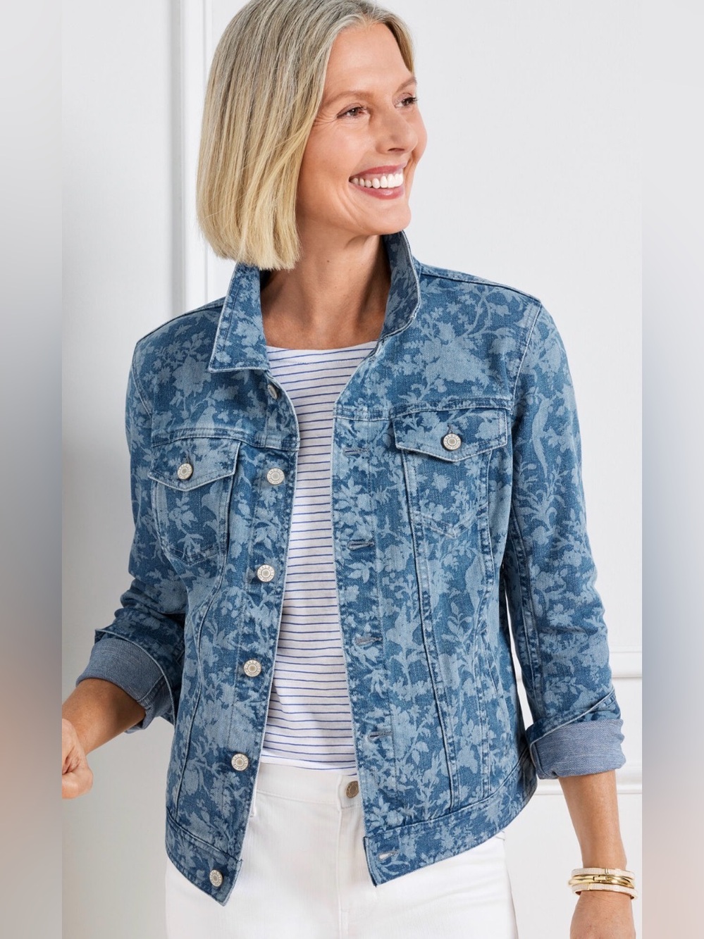Talbots Blue Floral-Print Denim Jacket